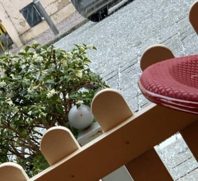 Hagel auf der Straße aus einem Cafe - Mittagspause vom Mantrailing Seminar